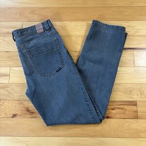 PrAna Bridger Jeans Mens Sz 34x32 Gray Slim Fit Straight Leg Stretch Denim